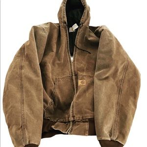 Vintage Carhartt Jacket XLChocolate Brown Hood Quilted Faded JQ382